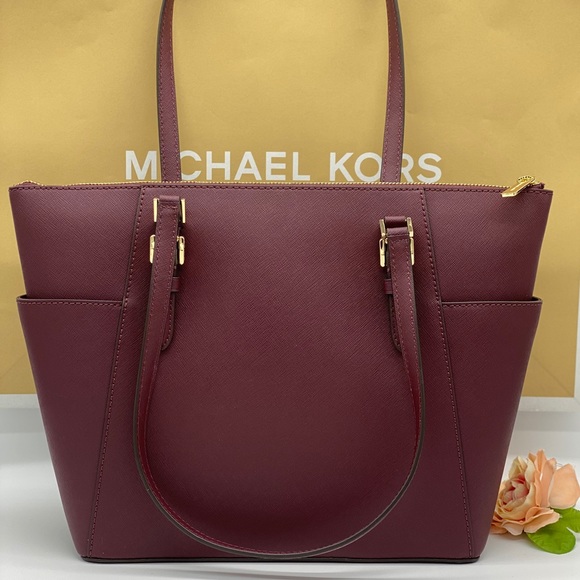 MICHAEL KORS CHARLOTTE LARGE TOP ZIP TOTE DARK CHERRY - Picture 2 of 15